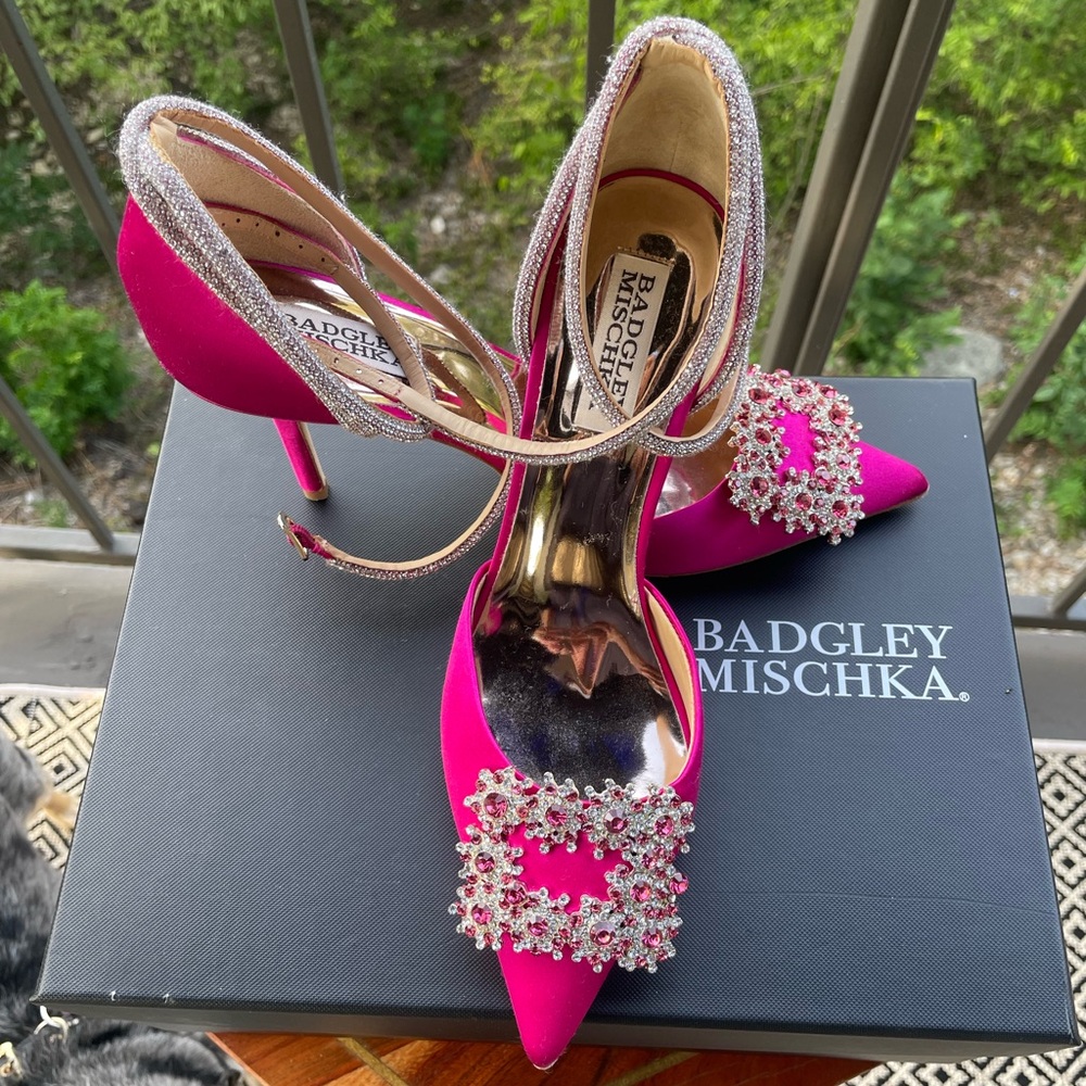Badgley Mischka Pink Crystal Embellished Heels
